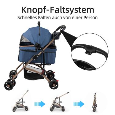 Візок для собак 3 в 1, складний, для маленьких собак та котів, знімний кошик, переноска, сітка, оксфордська тканина, до 20 кг (Блакитний)