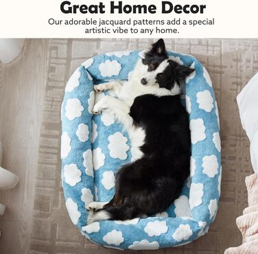 Крісло-ліжко для собак середнього розміру, блакитне, знімний чохол на блискавці, ортопедичне, для цуценят, м'яке, заспокійливе, з неслизьким дном (30x24x8)