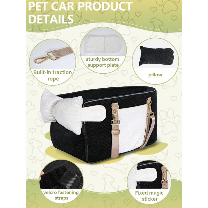 Автокрісло для собак маленьких порід, переносне автокрісло з м'яким, пральним подушками, для консолі авто, чорне (до 5,9 кг)