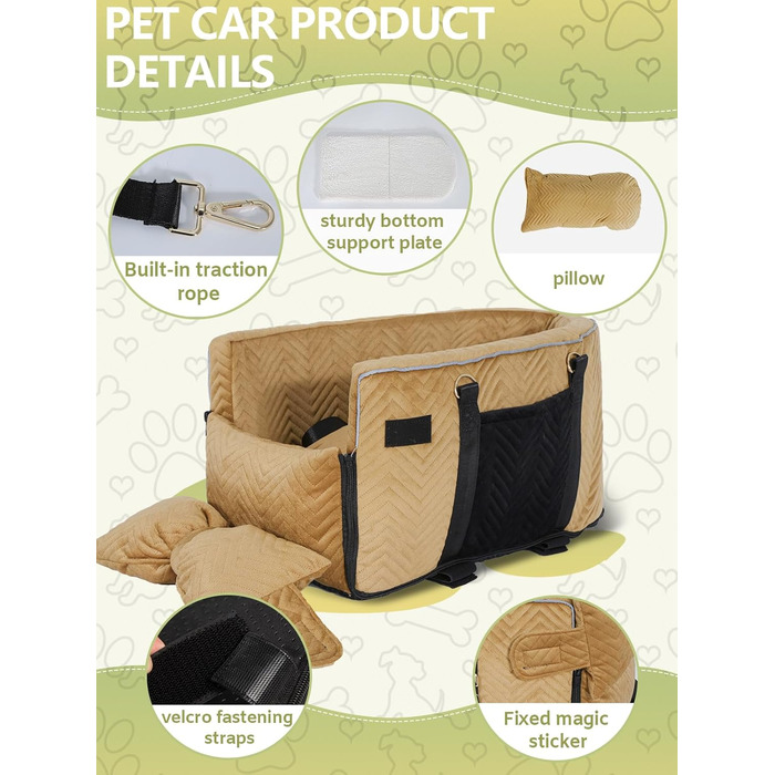 Автокрісло для собак маленьких порід, переноска для собак до 5,9 кг, з м'яким, знімним, миючим подушкою (Колір: Коричневий)