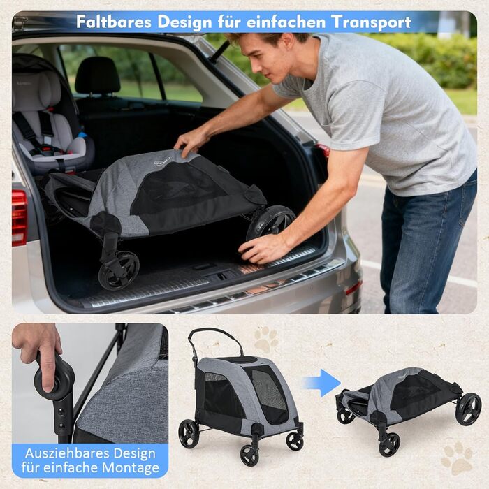 Візок для собак GOPLUS, розкладний, 60 кг, з кишенями та сіткою, 67 x 98 x 88 см