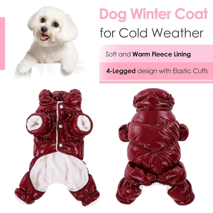 Зимовий одяг для собак AOFITEE: теплий комбінезон, куртка, жилет, захист від снігу та холоду (X-Large, Бордовий)