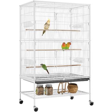 Клітка для птахів Yaheetech на стійці з колесами, біла, 52 x 79 x 132 см
