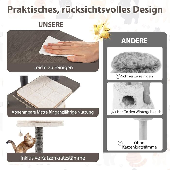 Дерев'яний кігтеточки для котів COSTWAY 151 см з платформами, печерею та іграшкою, сірий. Кліматичний комплекс для котів, кігтеточки-вежа, 58 x 48 x 171 см