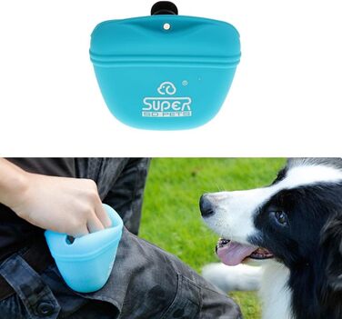 Сумка для дресирування собак з силікону, блакитна. Зручна для винагороди та перенесення ласощів. З кріпленням на ремінь. 3 кольори на вибір.