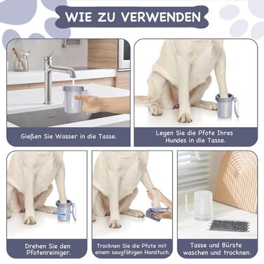 Очисник лап для собак великих порід Tinioey з ручкою | В комплекті 4 рушники та щітка для миття лап | Очисник лап для собак, аксесуари для собак великих порід, середній розмір (сірий)