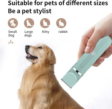 Триммер для собак, набір для грумінгу 4-в-1 | Акумуляторний, регульована ножиці для цуценят, зелений