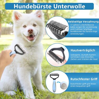Набір для догляду за тваринами 6 в 1: щітка для собак, гребінець для вичісування підшерстка, тример, гребінець від бліх, щітка для миття | Синій, прямокутний