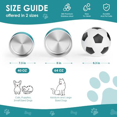 Набір мисок для собак IKITCHEN з нержавіючої сталі, подвійні стінки, 1.8 л, блакитний, для корму та води