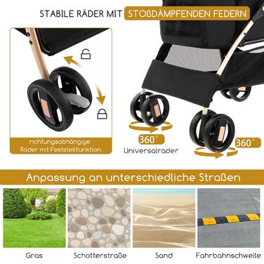 Візок для собак COSTWAY 3 в 1, чорний, до 15 кг, з сітковими вікнами та регульованим козирком