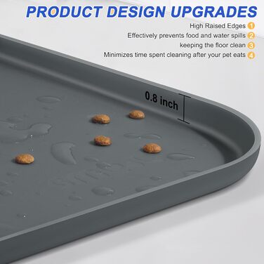 Силіконовий килимок для годівлі домашніх тварин з піднятим бордюром для корму та води, миски для собак, миски для котів, підкладка з високим бордюром для підлоги, водонепроникний килимок, гумова підкладка для котів та собак 24x16x0,8 (24 x 16 x 0.8 дюймів