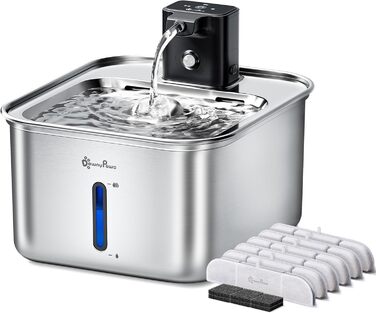 Фонтанчик для котів DownyPaws з нержавіючої сталі, бездротовий, з датчиком руху, 3л, тихий, легко миється, з 6 фільтрами