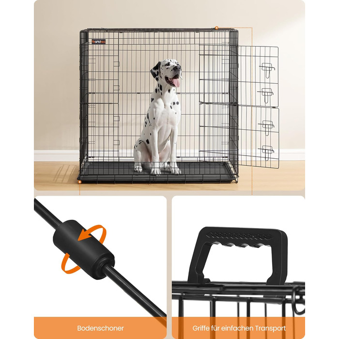 Клітка для собак Feandrea, розкладна, з 2 дверцятами, висувна миска, 122 x 74 x 114 см, XXL, чорна
