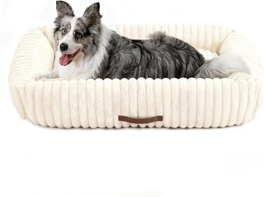 Ортопедичний лежак для собак великих порід, лежанка для собак XL, з м'якою подушкою для шиї, знімний та пральний килимок, з ручками (Бежевий, 109 * 76 * 20 см)