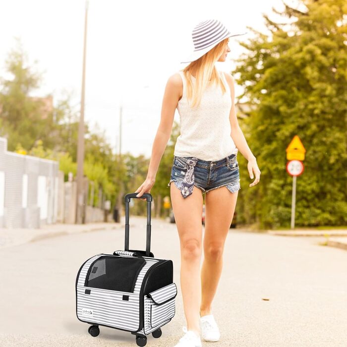 Транспортна сумка для собак та котів Galatée з колесами, розкладний рюкзак-переноска для тварин, рюкзак-візок для домашніх улюбленців (білий)