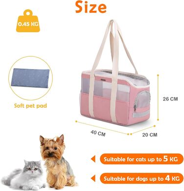 Сумка-переноска для собак і котів ALLSOPETS, дихаюча, знімний матрац, для малих тварин, рожева