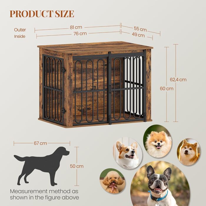 Дерев'яний вольєр для собак, 81 см, вольєр-стілець для дому, 2 двері, ковзні дверцята, для маленьких та середніх собак, міцний, 81 × 55 × 62,4 см, білий (коричневий)