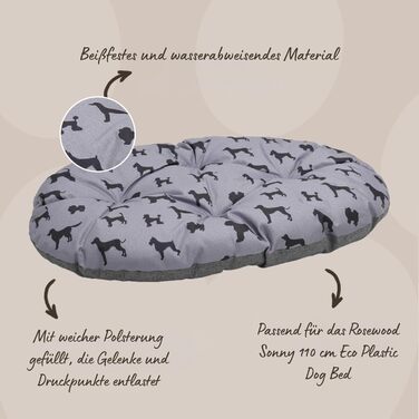 Килимок для собак Rosewood All Seasons Oval – великий, 94 см, двосторонній, з принтом собак & сірий, з виглядом льону – можна прати, зручний, для використання протягом року, розмір 20 x 60 x 20 см