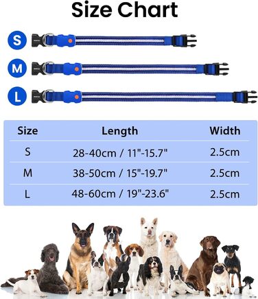 Світлодіодна нашийник для собак ASBRILL з підзарядкою, 7 кольорів RGB, 8 світлодіодів, регульований, вологостійкий, для маленьких, середніх та великих собак (S, блакитний)