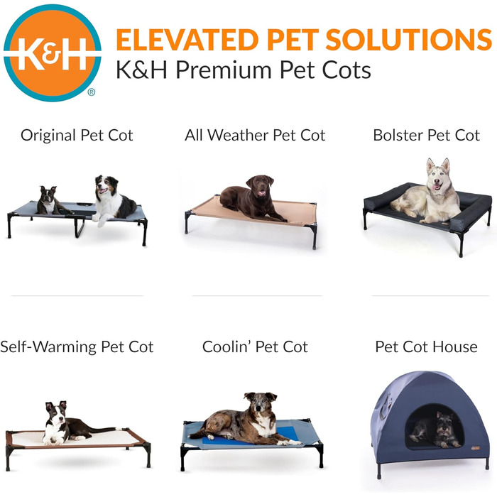 Підвищене собаче ліжко K&H Pet Products для вулиці, дитяче ліжко, гамак для великих собак, сірий/чорний, з металевим каркасом, складна конструкція