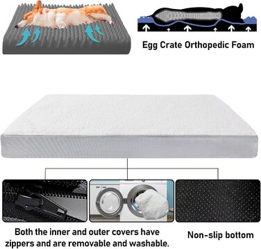 Ортопедичне ліжко для собак Vertupet з Memory Foam, 75x50x8 см, знімний чохол та м'яке подушечка, для великих собак, сіре та біле
