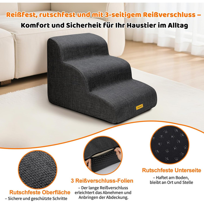 Сходинка для собак Gimars з 3 ступенями, 40 см, з високощільним пінополіуретаном, широка та стійка, знімний та пральний чохол, неслизьке дно, портативна рамка для маленьких собак до дивану, ліжка, авто, чорна