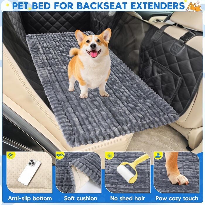 Килимок для собак у машину Loiion, антиковзаюча підстилка на заднє сидіння, м'яка автодеки для собак, 127×62,5x2,5 см, темно-сірий