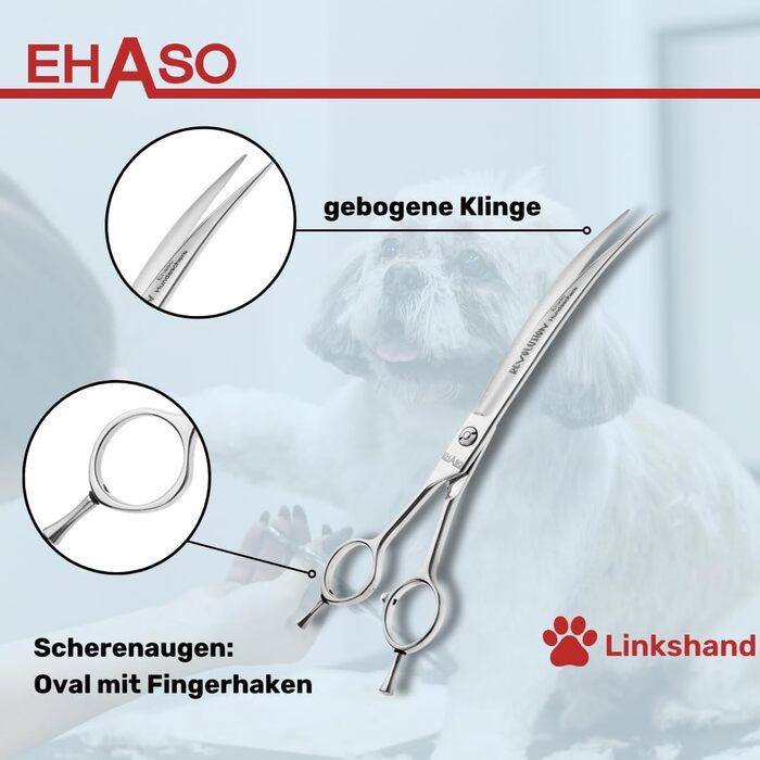 Професійна вигнута ножиця для собак EHASO | 23 см | Висока якість, Solingen | Довговічна