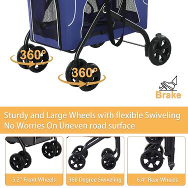 Дитяча коляска для собак 4-в-1, блакитна: для малих/середніх собак, з сумкою-переноскою, для 2 собак/кішок