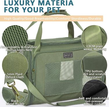 Транспортна переноска для котів та собак Petsfit, складана, 50L, оливковий, з м'яким килимком