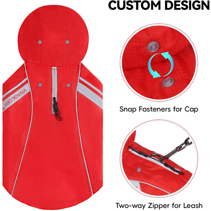 Дощовик для собак VIVAGLORY, червоний, XS/L (обхват грудей 66-76.2 см), водонепроникний, з підкладкою, для зими