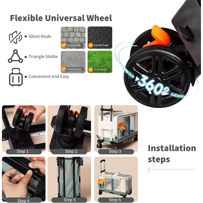 PETCUTE Транспортна сумка для тварин на 2 котів/собак з 2 відділеннями та знімними колесами, дихаюча, для подорожей, прогулянок, кемпінгу, бежево-коричнева