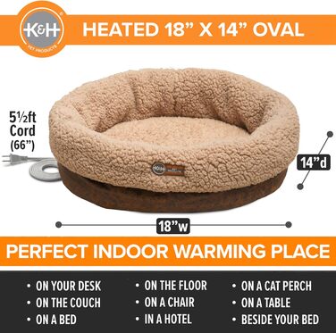 K&H PET PRODUCTS Термо-лежак для котів і малих собак, круглий, з підігрівом, для дому, велике тепле ліжко для котів