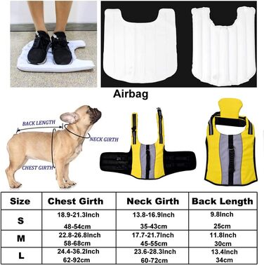 Жилет для плавання для собак, жовтий (L) з Airbag, ручкою та світловідбиваючими смугами