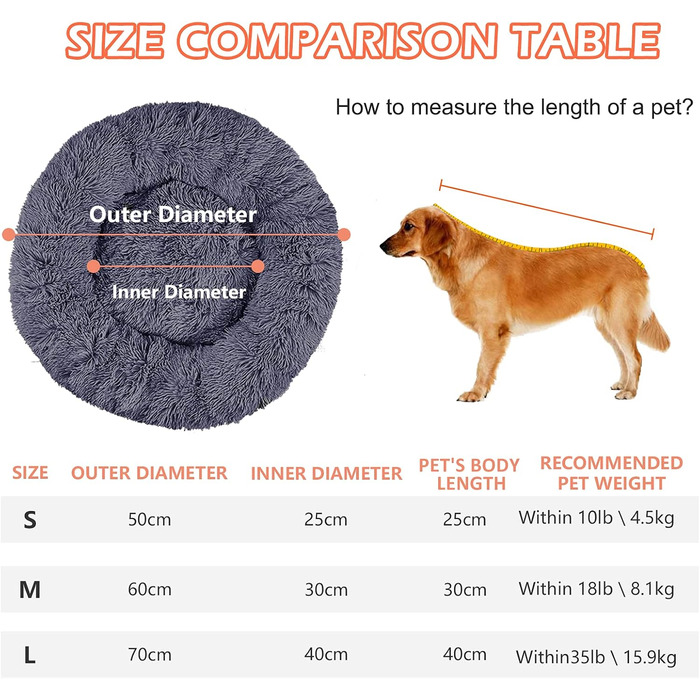 OKPOW Кругле ліжко для собак та котів: м'яке, антистресове, Ø60 см, темно-сірий (M)