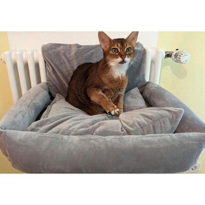 Килимок для котів на радіатор PataGrande, сірий, з м'яким подушками, машинного прання