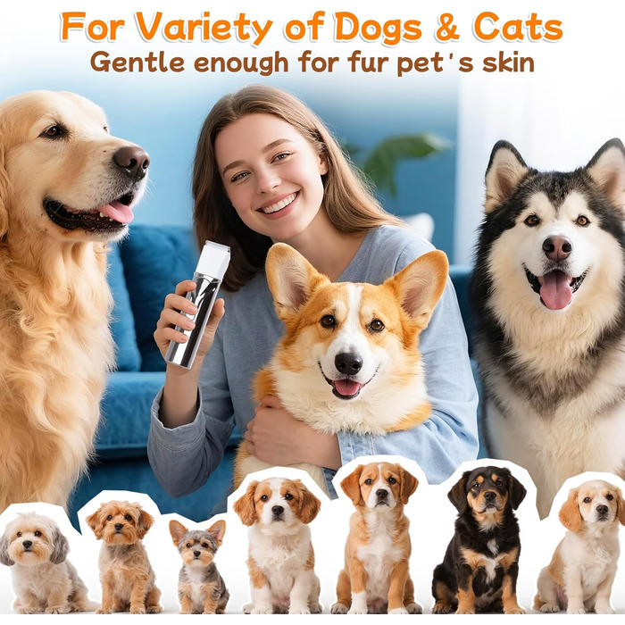 Набір для стрижки собак 4 в 1 Ninonly: тиха, акумуляторна машинка для собак та котів з 4 насадками для тіла, лап, очей та вух. Тример для лап. Колір: Gunmetal