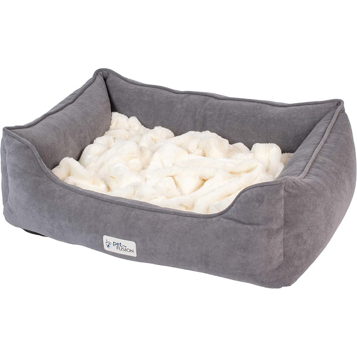 Ліжко для собак і котів PetFusion Calming Cuddler, антистрес, середній розмір, знімна ковдра, CertiPUR-US меморі пін, сіро-слонова кістка