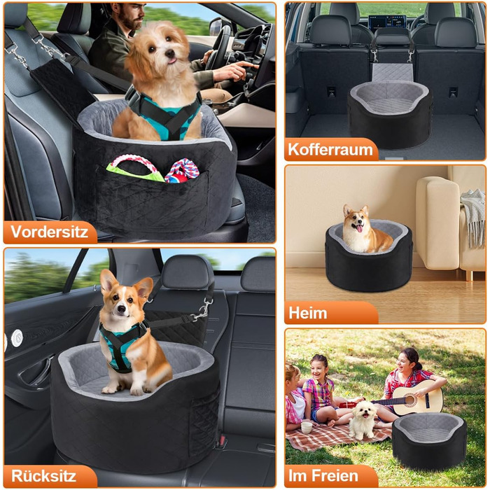 Автокрісло для собак - чорне автокрісло-бустер для маленьких собак з 28D Memory Foam, неслизький водонепроникний підкладка, переноска для подорожей з кишенями для зберігання та ковдрою, сірий (01-Чорний)