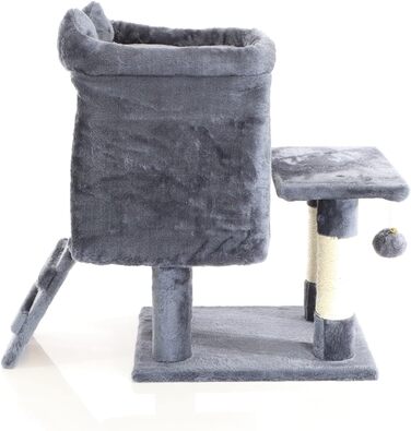 Котячий будиночок та кігтеточка Fudajo темно-сірого кольору 60 см з платформою, лежаком та ігровим м'ячиком, кігтеточка з драбиною, меблі для котів з сизалю