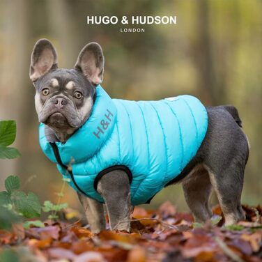 Реверсивна пухова куртка для собак HUGO & HUDSON, водовідштовхувальна, бірюзово-сіра, розмір S35