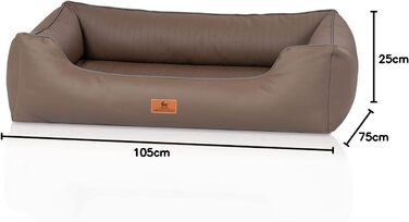 Ортопедичне собаче ліжко Knuffelwuff Lovelock M-L з штучної шкіри, 85 x 63 см. Знімний чохол, легко чистити, для великих, середніх та маленьких собак (Earth, L 105 x B 75 x H 25 см)