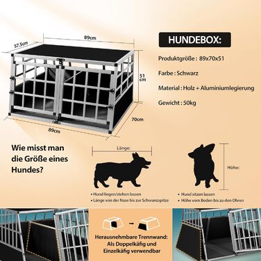 CADOCA® Клітка для собак, алюміній, 54x70x51 см, міцна, для подорожей в авто, переноска для тварин, CADOCA®