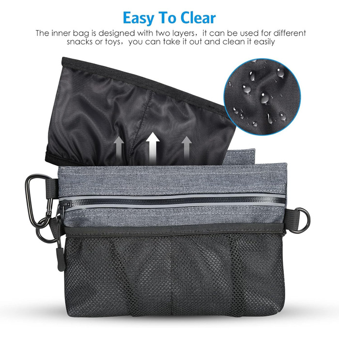 Футляр для ласощів для собак Brifit з магнітною застібкою, практичний мішок для корму для собак, тренування та прогулянки, багатофункціональний мішок для ласощів для собак з винімною внутрішньою кишеню | Диспенсер для відходів сірого кольору