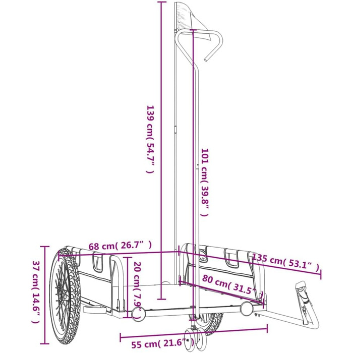Причіп для велосипеда VidaXL, вантажний, жовтий, 135 x 68 x 37 см