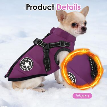 Водонепроникний собачий плащ з ніжками, теплий зимовий плащ для собак, куртка для собак з отвором для шлейки, середній розмір (Lila M)