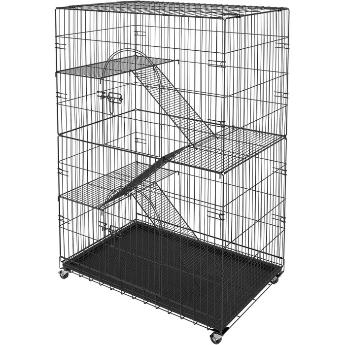 Клітка для котів VEVOR, 4 рівні, 2 двері, 90x60x133 см, залізна, з покриттям, з драбинами, для котів і дрібних тварин