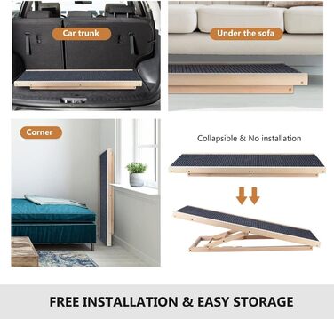 Дерев'яна рамка для тварин, регульована висота, для автомобіля, собак, з антиковзким покриттям, безпечна, для подорожей, 100x40 см, висота 30-60 см