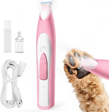 Триммер для собак Oneisall: безшумний, акумуляторний, з LED-підсвічуванням для догляду за лапами, очима, вухами та обличчям (зелений, рожевий)