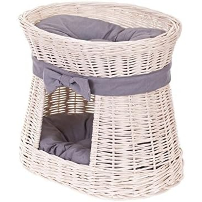 Двоярусна котяча кімната з плетіння з лози (бежева) - зручний котячий будиночок з подушкою